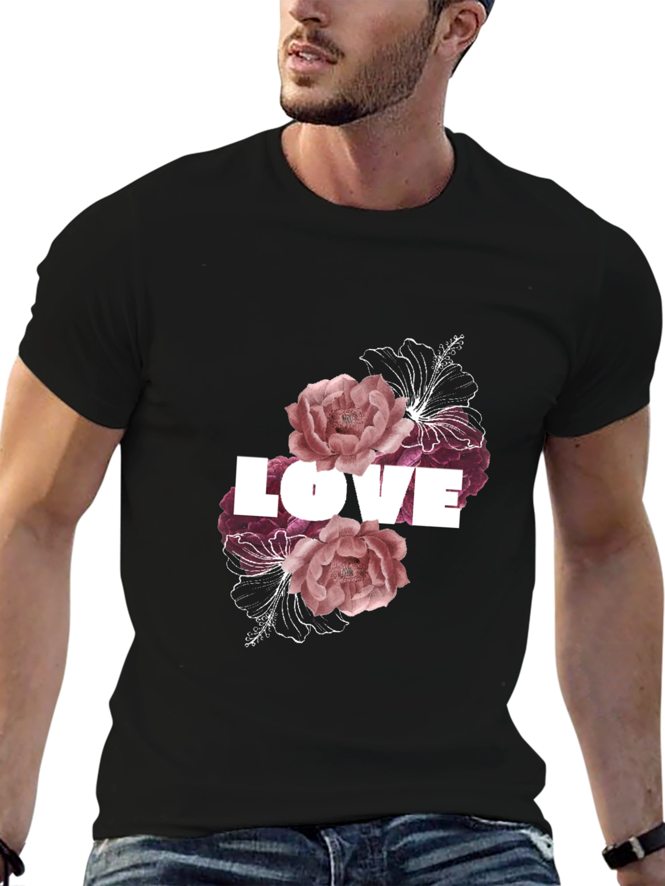 Love Floral Graphic Black Tee