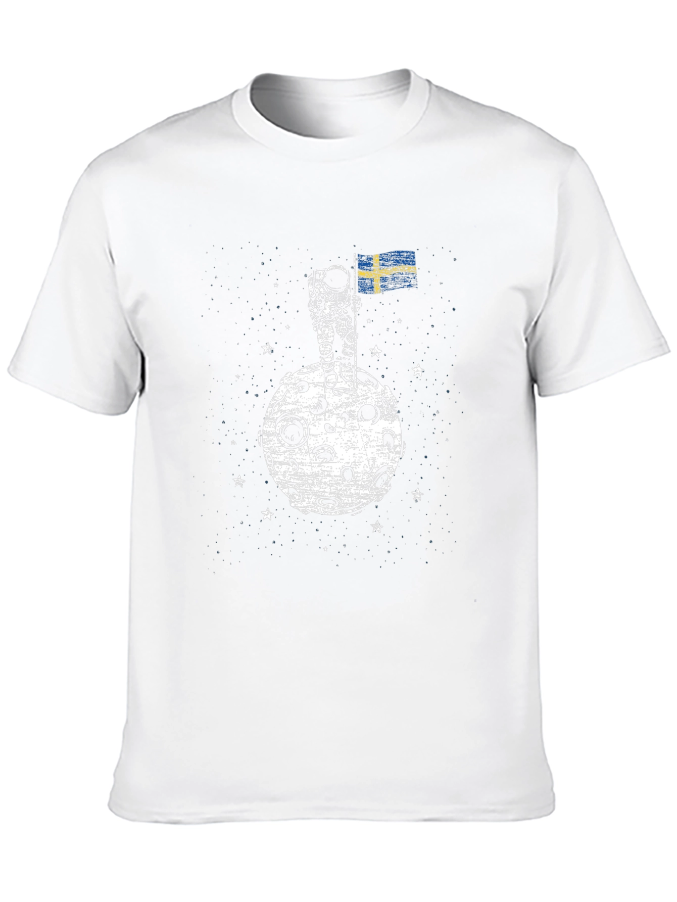 Astronaut on Moon Sweden Flag Graphic T-Shirt
