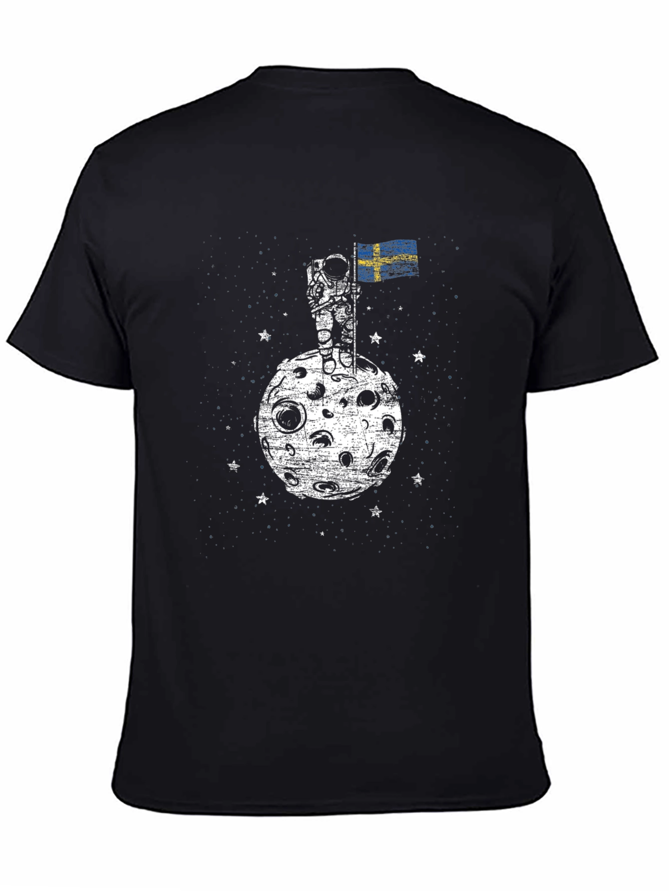 Astronaut on Moon Sweden Flag Graphic T-Shirt