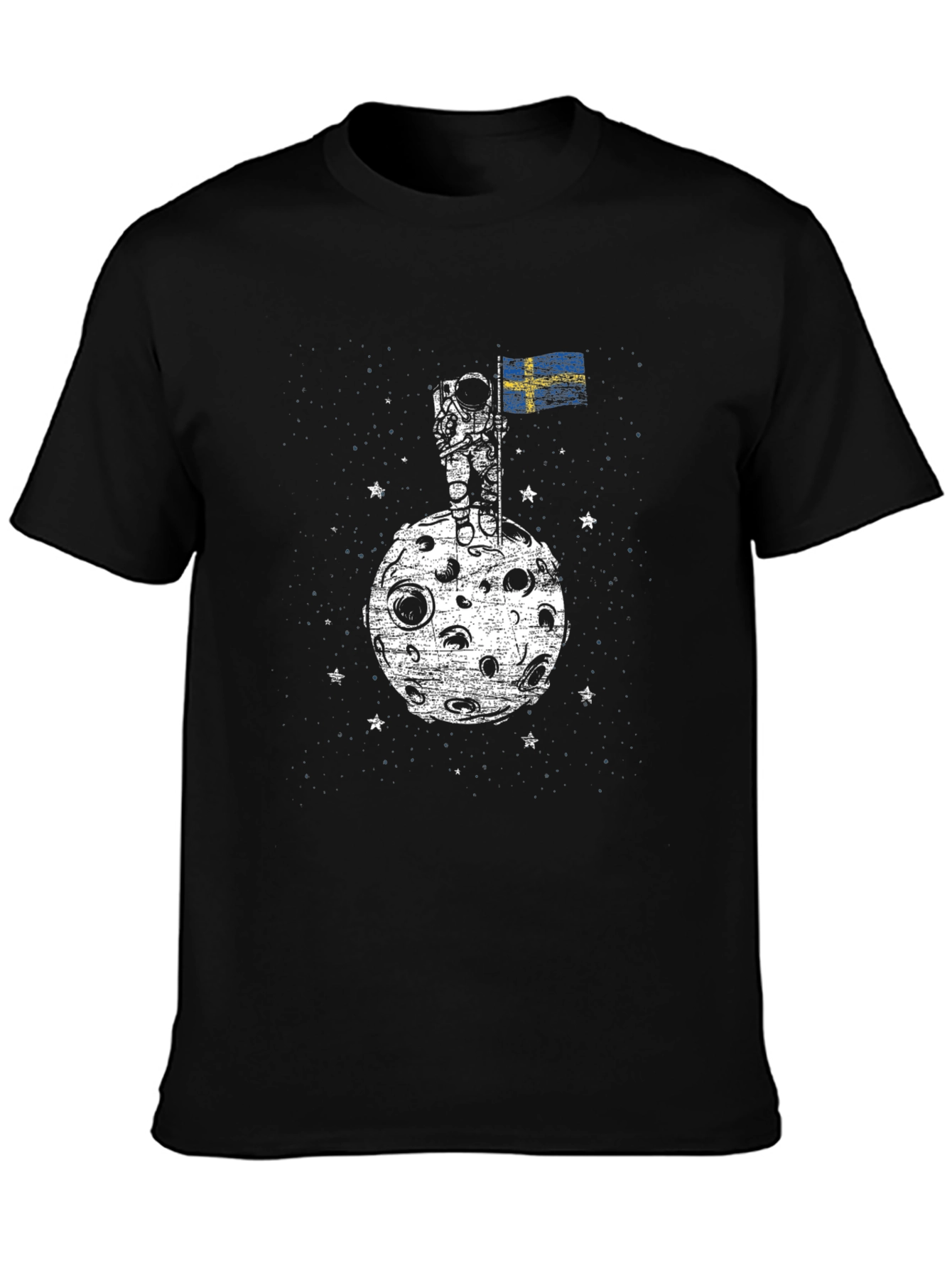 Astronaut on Moon Sweden Flag Graphic T-Shirt