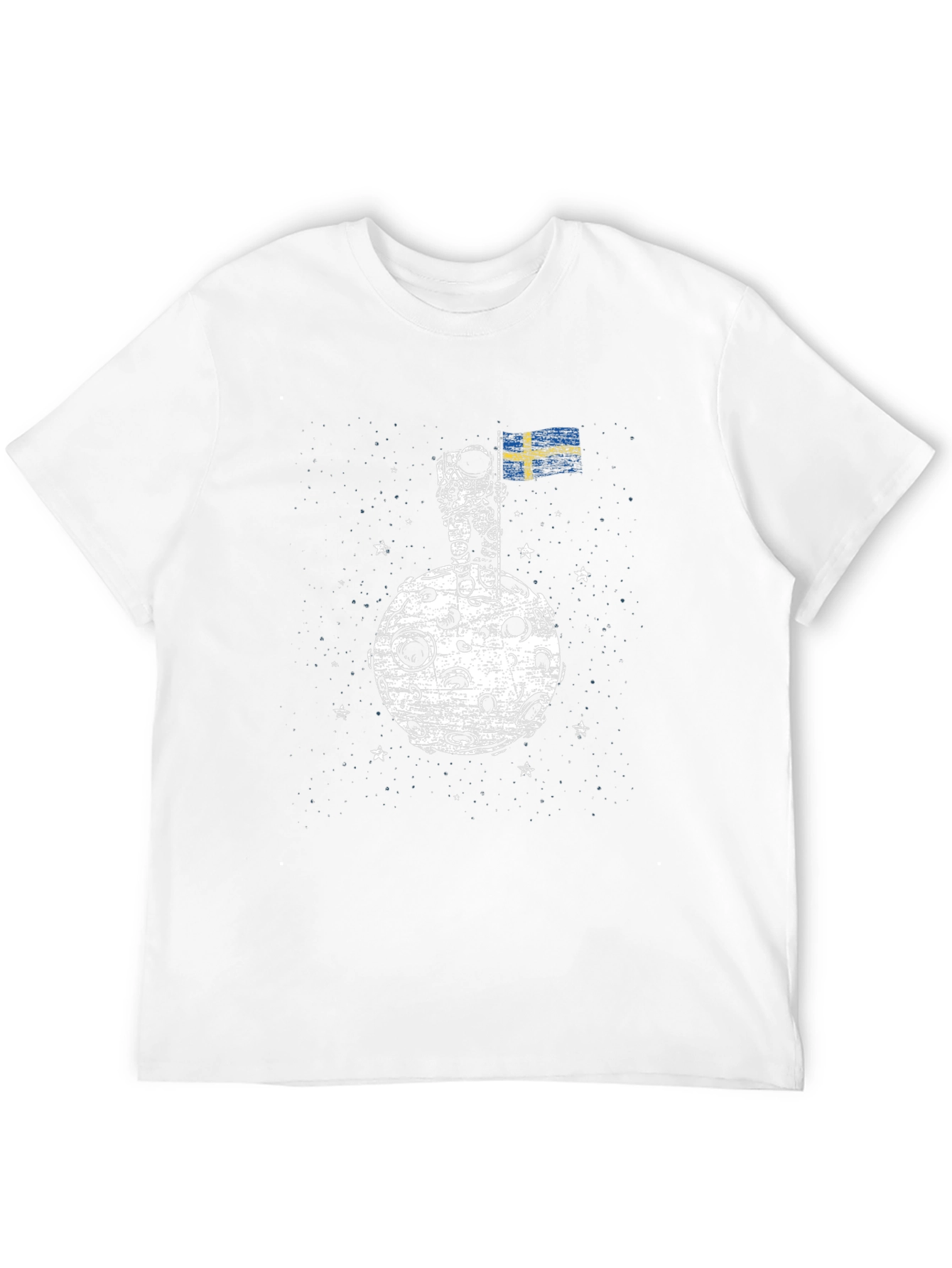 Astronaut on Moon Sweden Flag Graphic T-Shirt