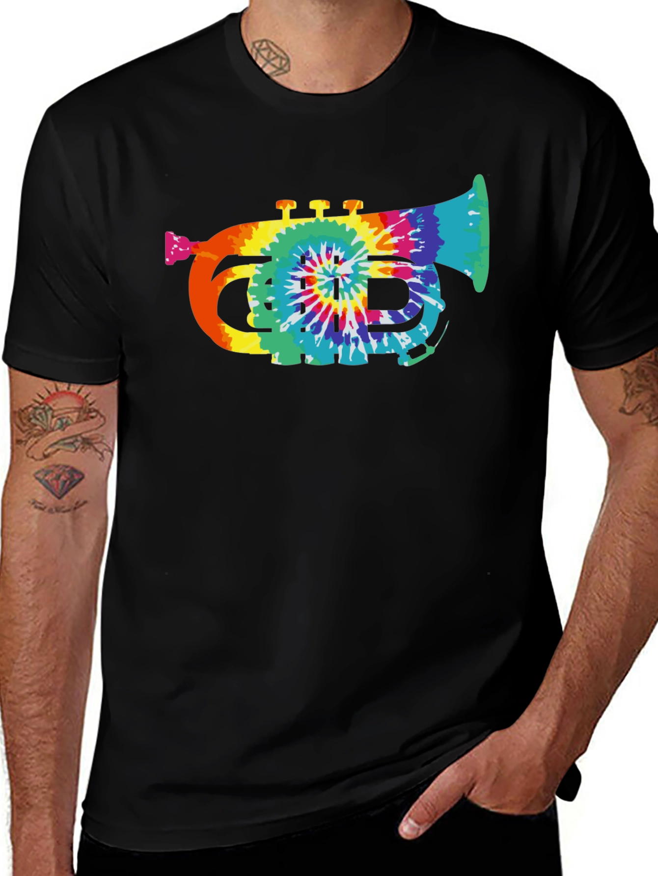 Tie Dye Trumpet Graphic Tee - Black