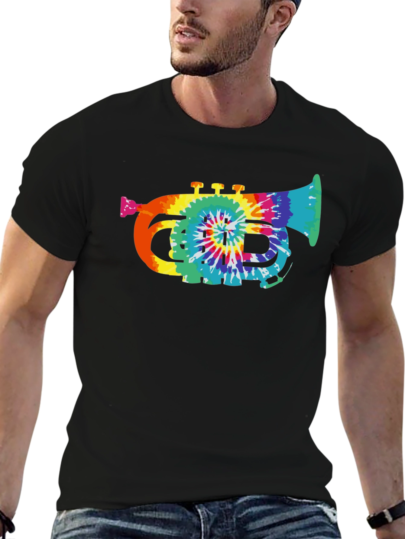 Tie Dye Trumpet Graphic Tee - Black