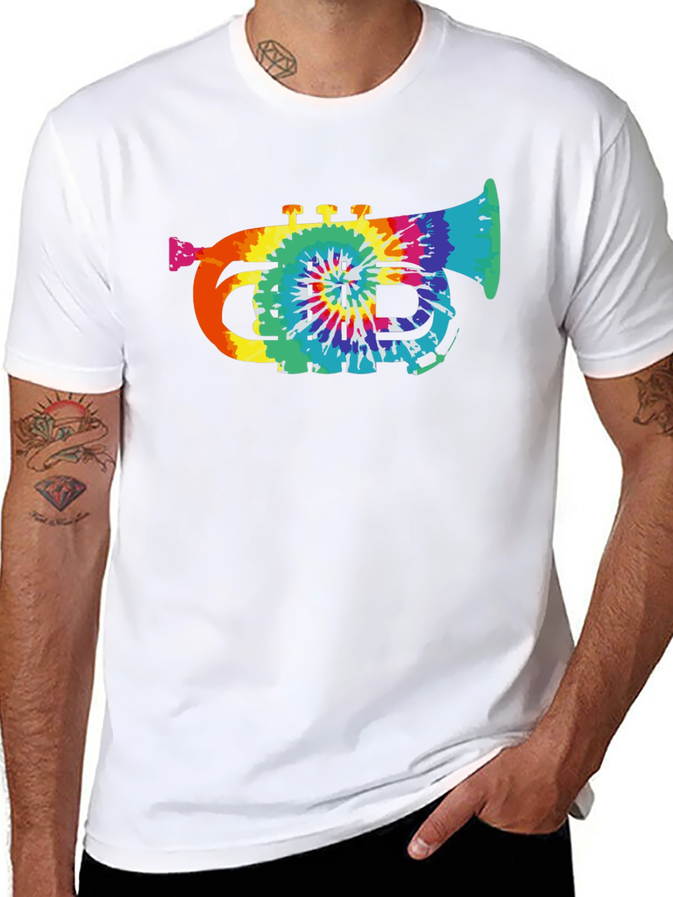 Tie Dye Trumpet Graphic Tee - Black