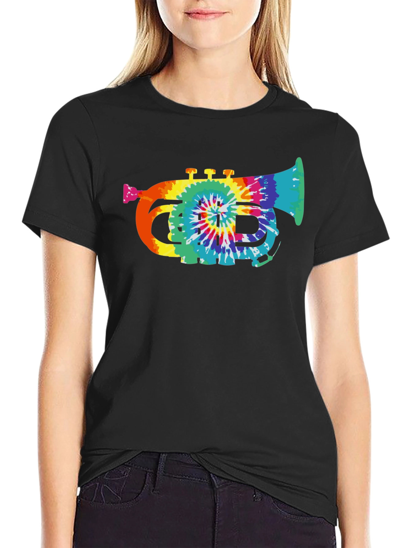 Tie Dye Trumpet Graphic Tee - Black