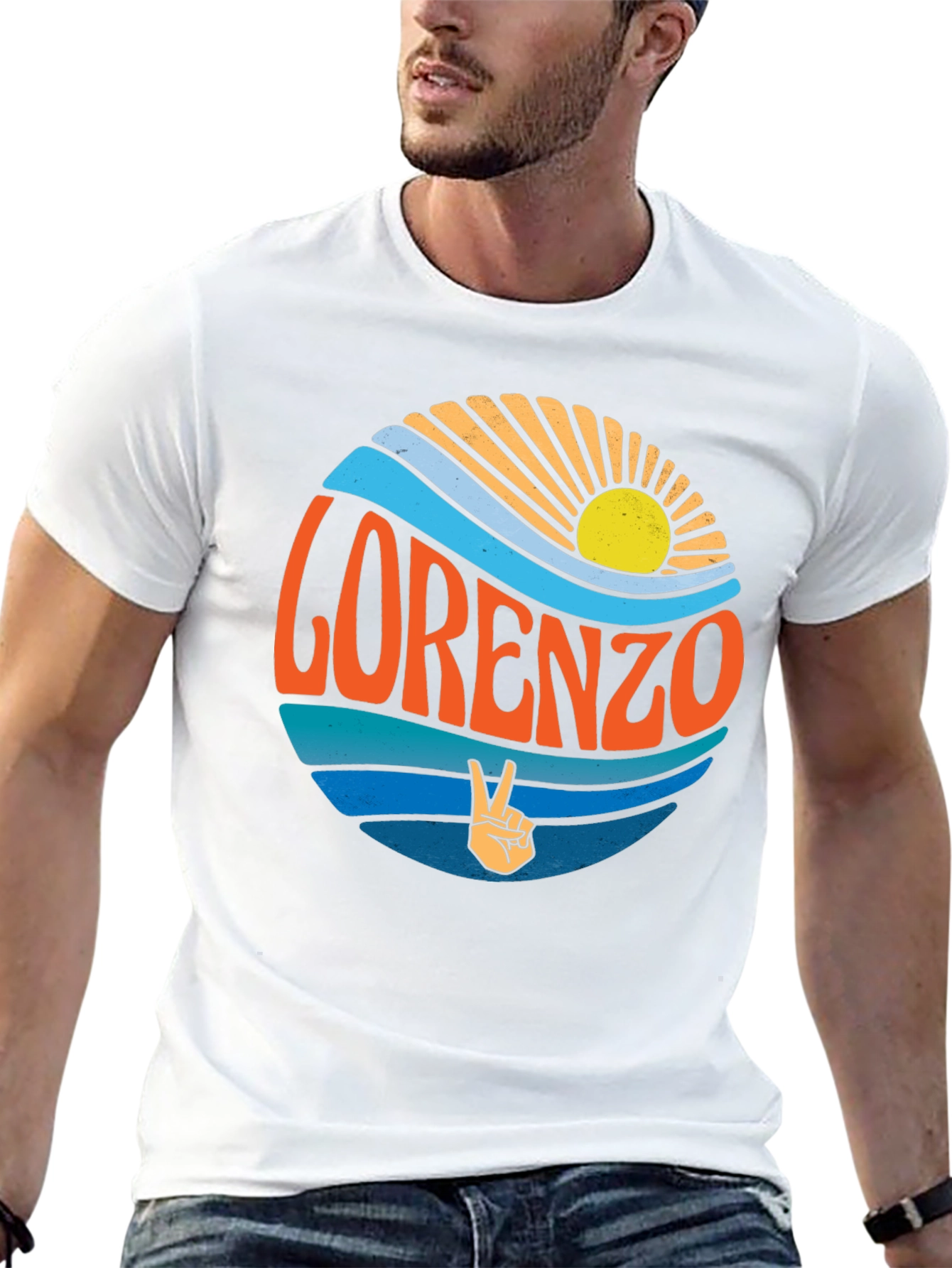Lorenzo Retro Sun & Wave Black T-Shirt