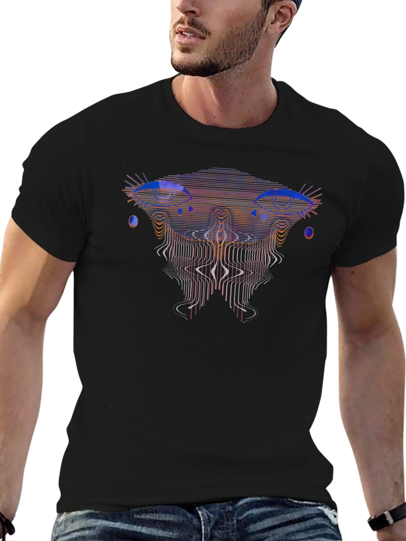 Abstract Eyes Graphic Black T-Shirt