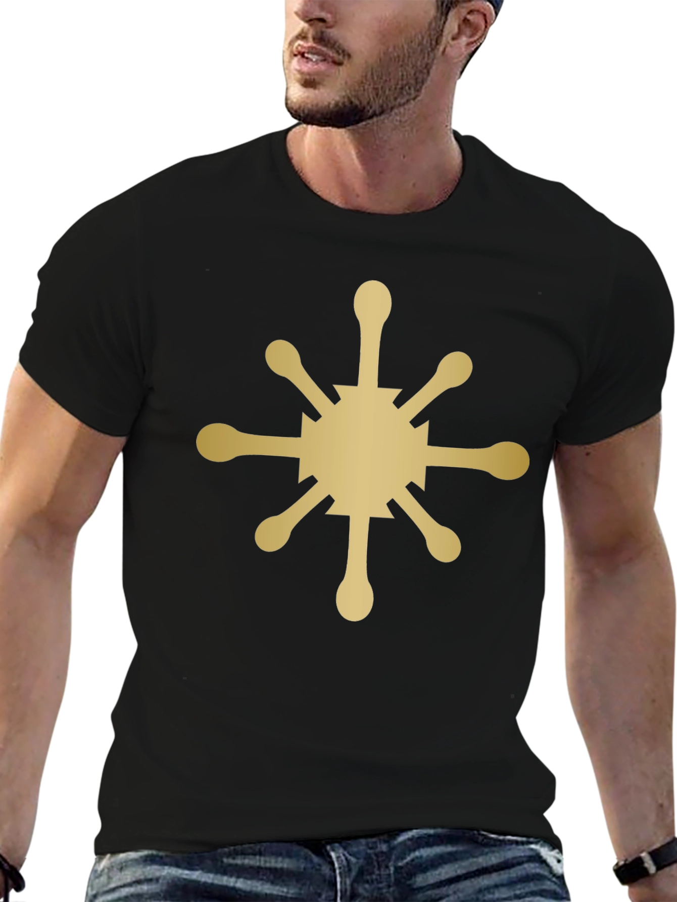 Gold Sunburst Graphic Black T-Shirt