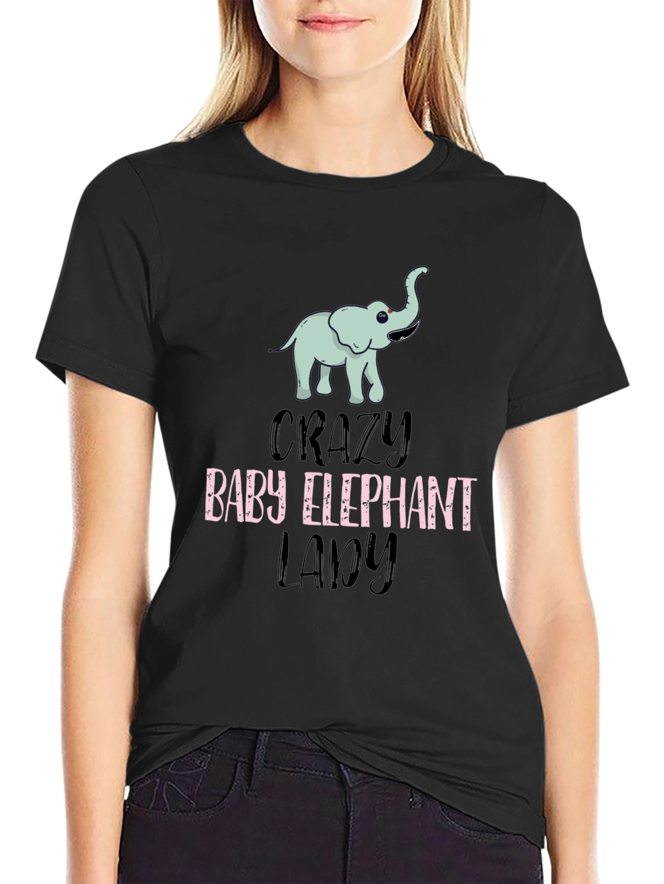 Crazy Baby Elephant Lady T-Shirt Cute Animal Tee