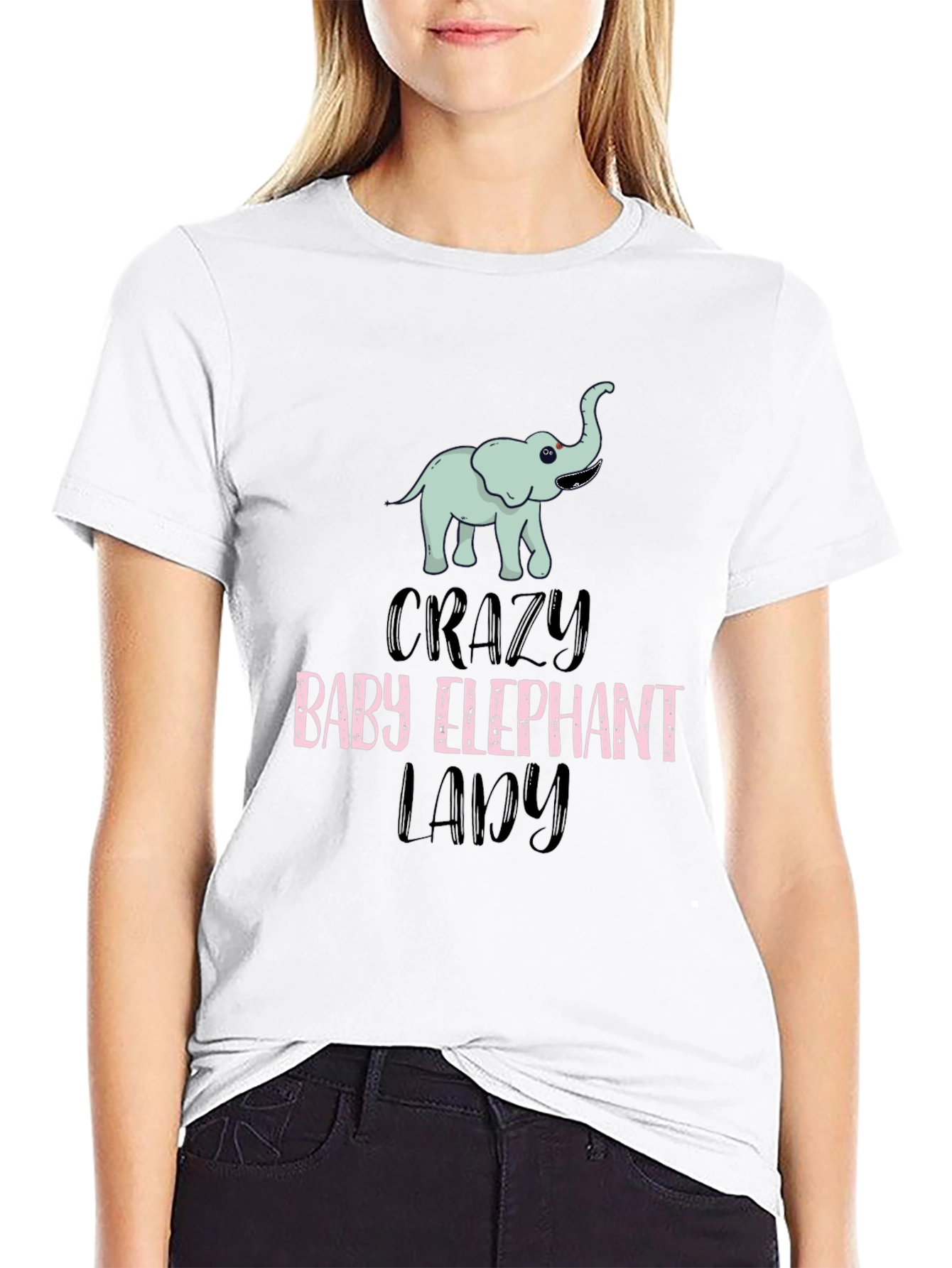 Crazy Baby Elephant Lady T-Shirt Cute Animal Tee