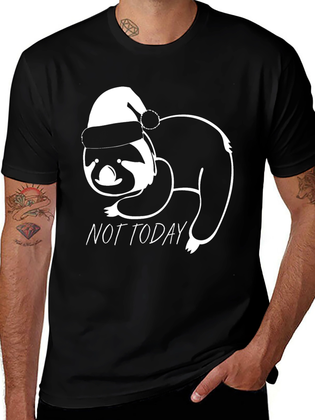 Not Today Sloth Santa Hat Graphic Tee