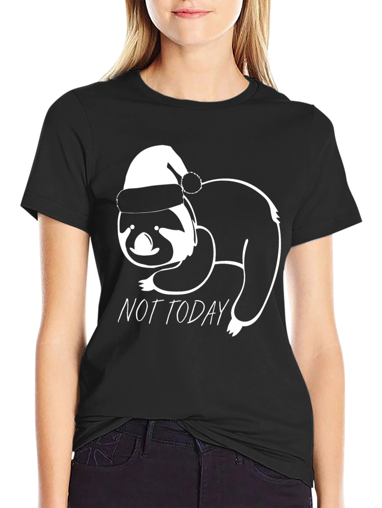 Not Today Sloth Santa Hat Graphic Tee