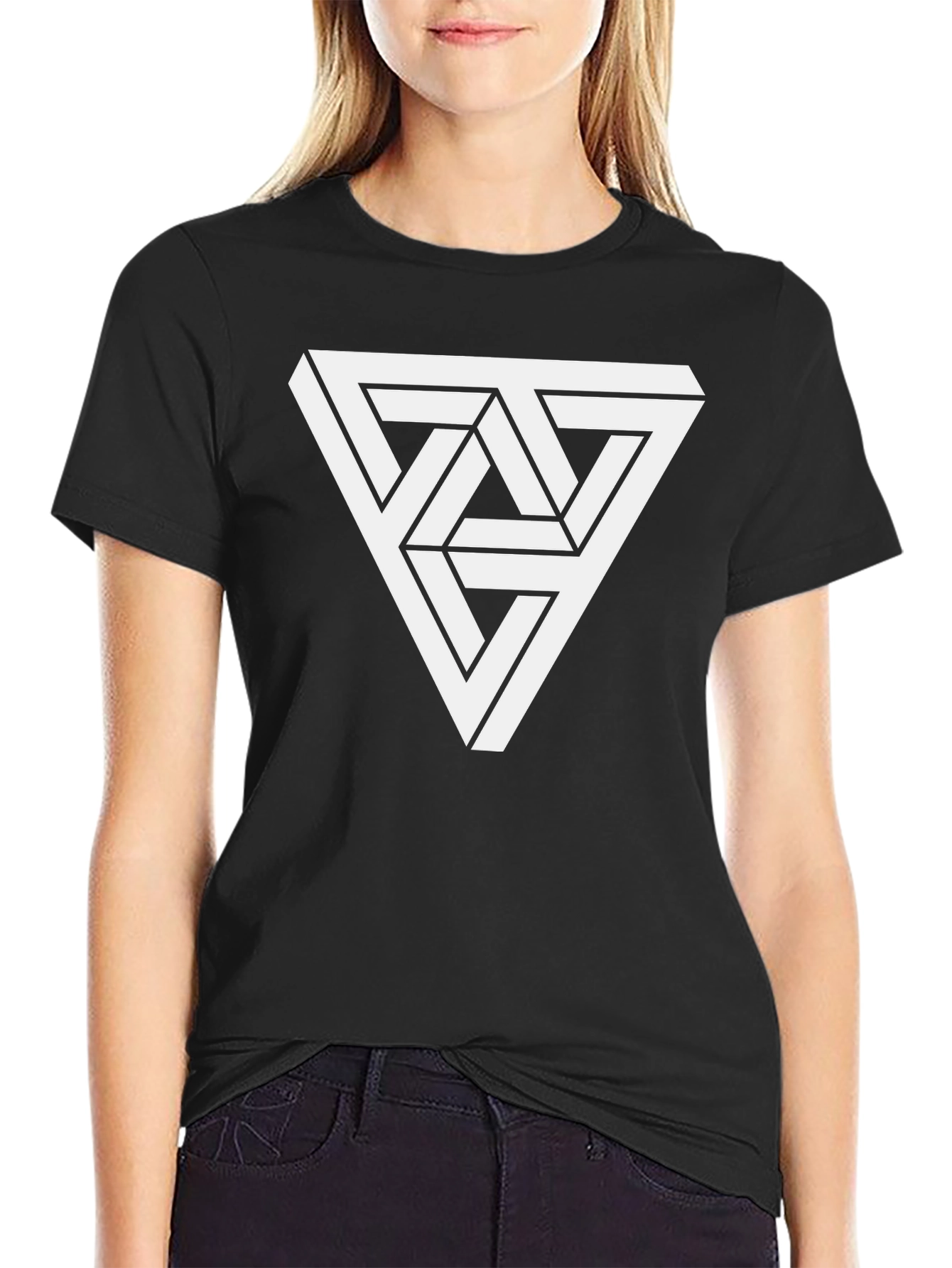 Optical Illusion Triangle Graphic Tee - Black