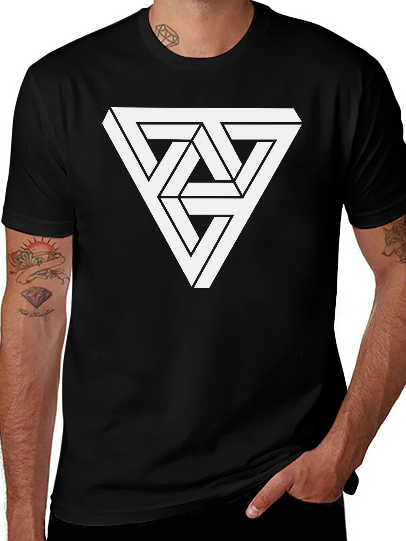 Optical Illusion Triangle Graphic Tee - Black