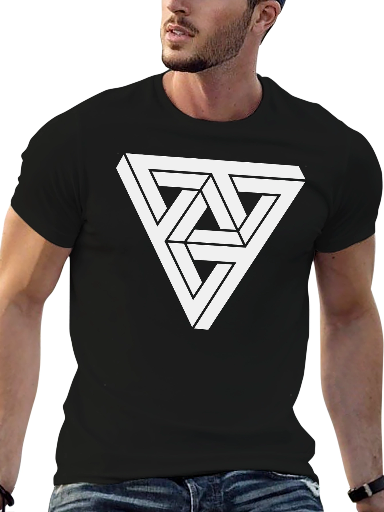 Optical Illusion Triangle Graphic Tee - Black