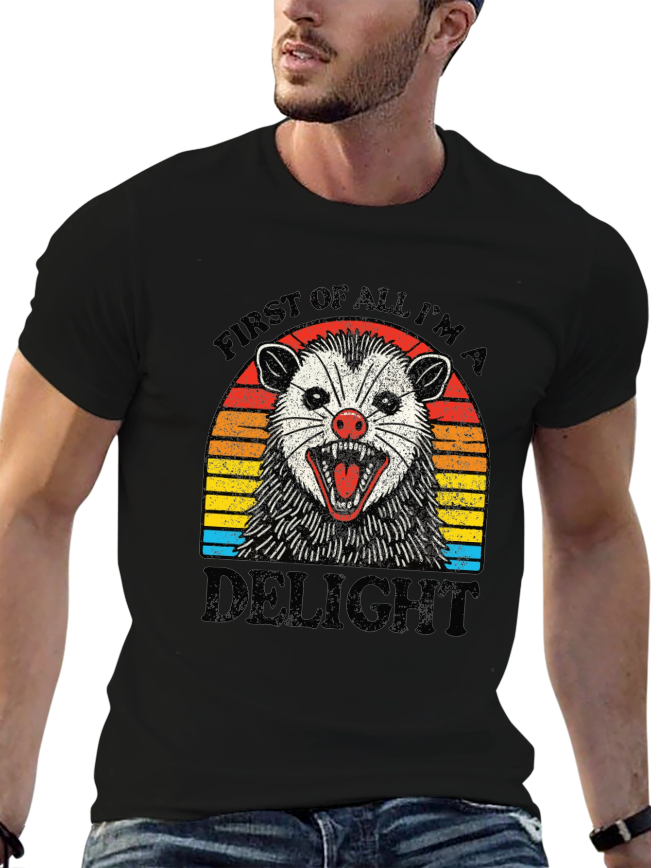 First of All Im A Delight Opossum Black T-Shirt