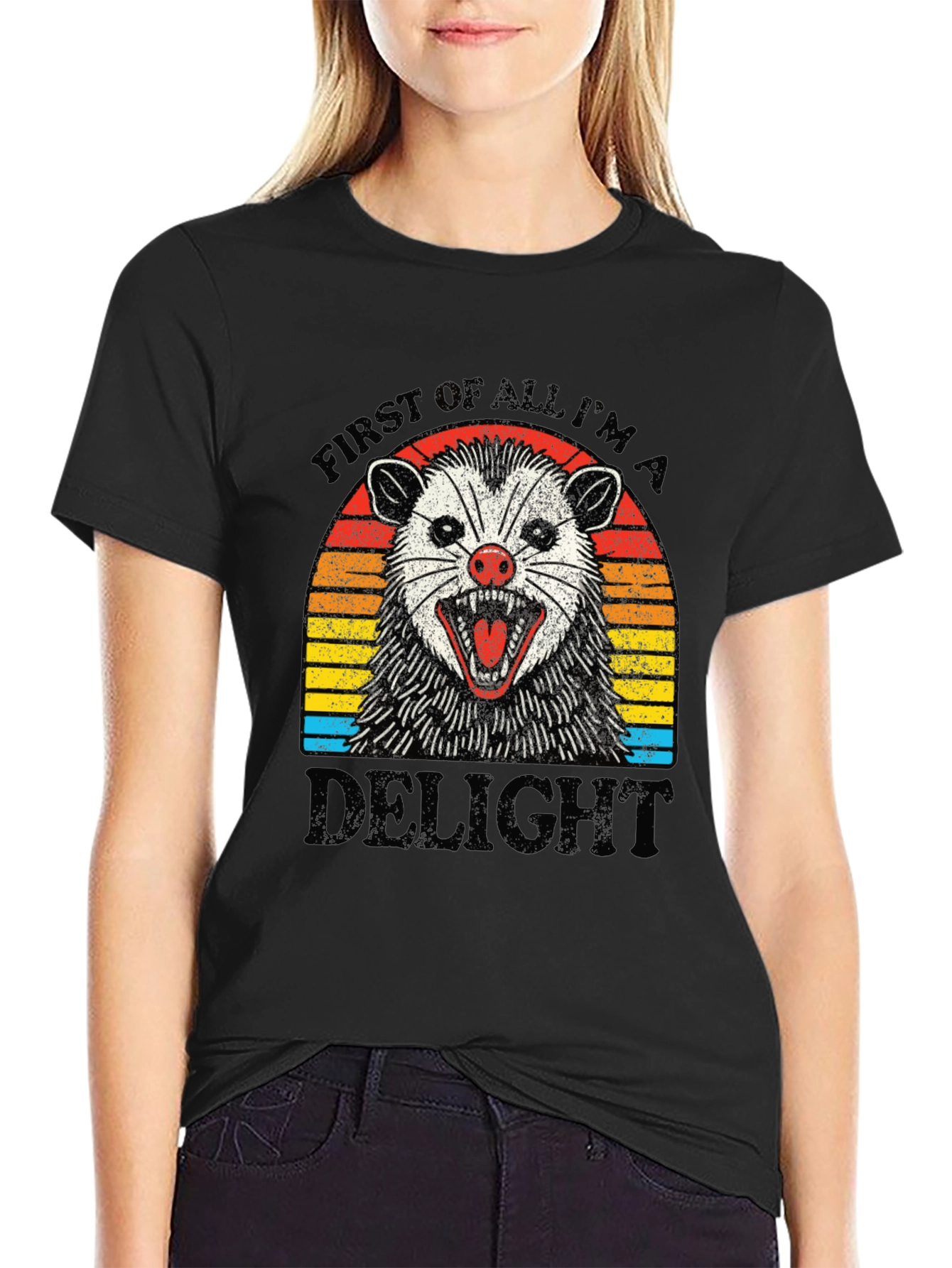 First of All Im A Delight Opossum Black T-Shirt