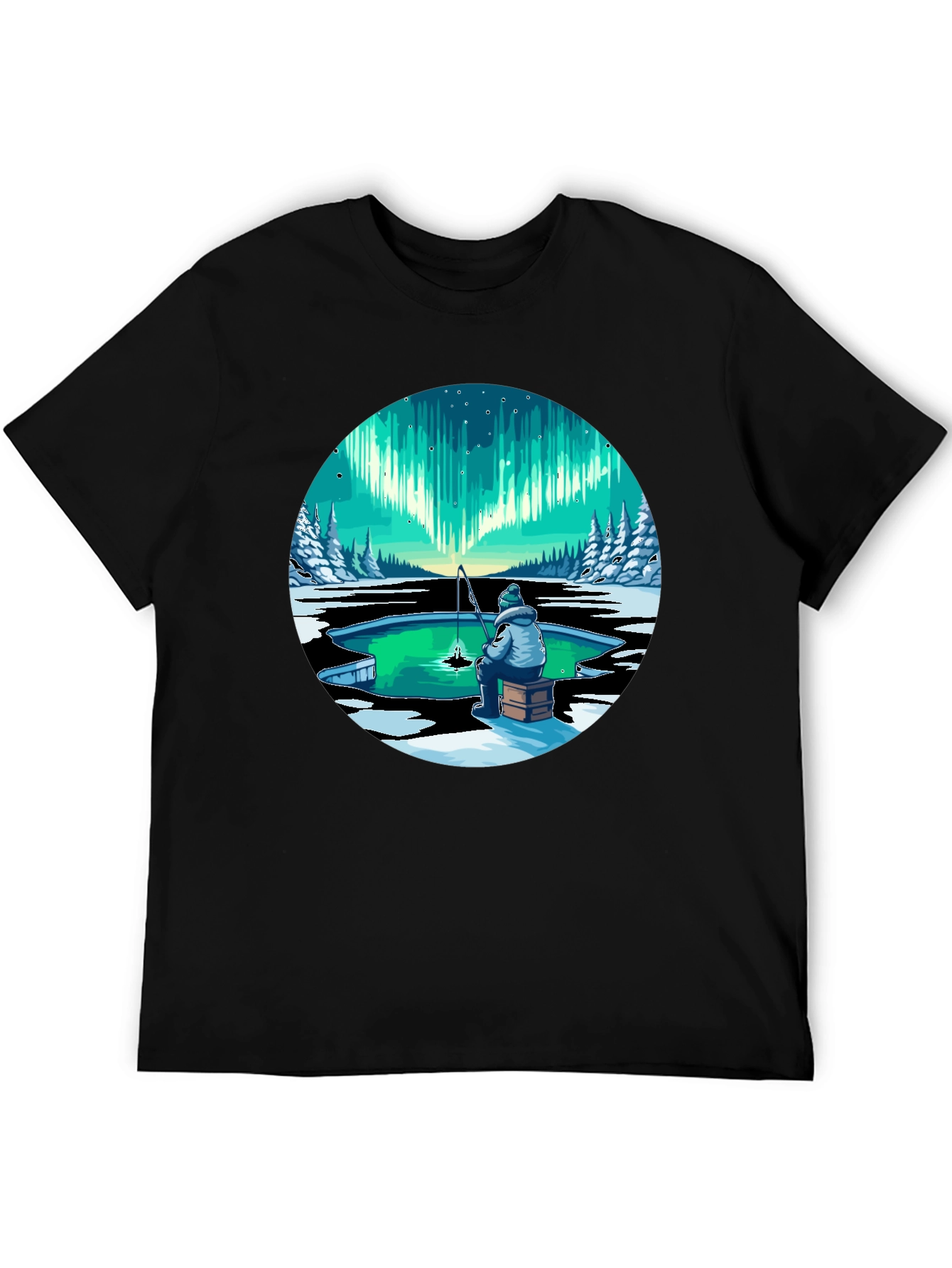 Aurora Ice Fishing Graphic Tee - Black