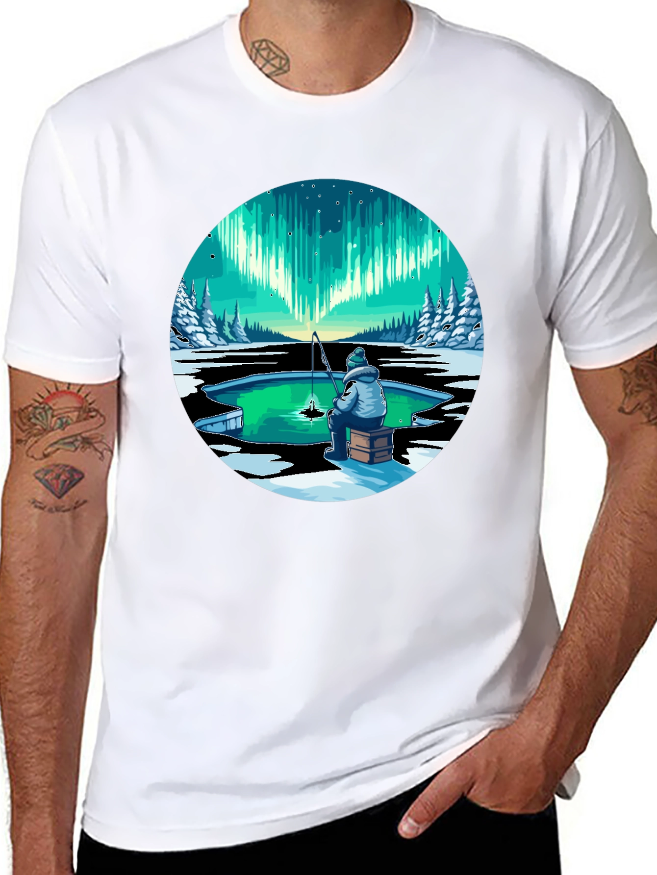 Aurora Ice Fishing Graphic Tee - Black