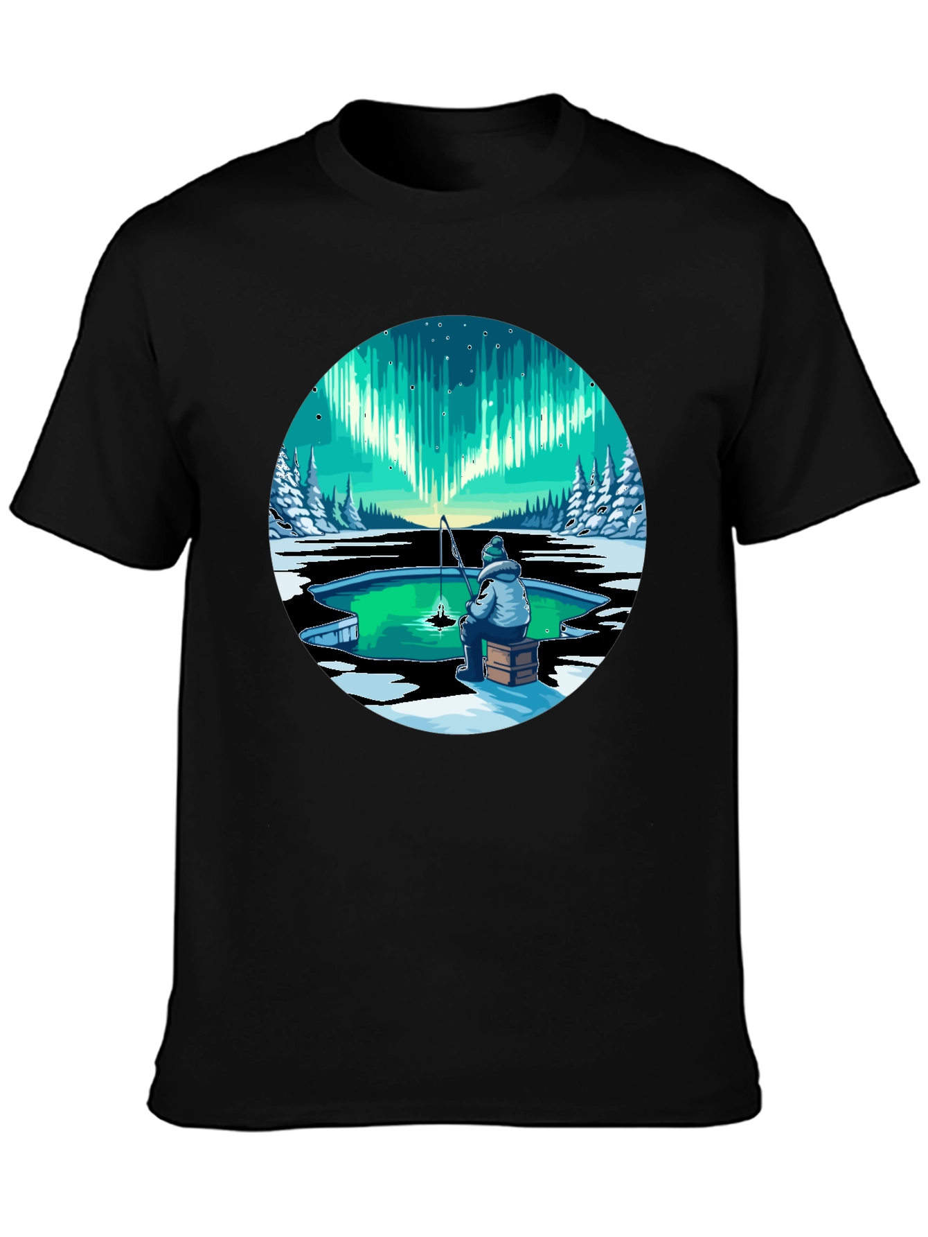 Aurora Ice Fishing Graphic Tee - Black
