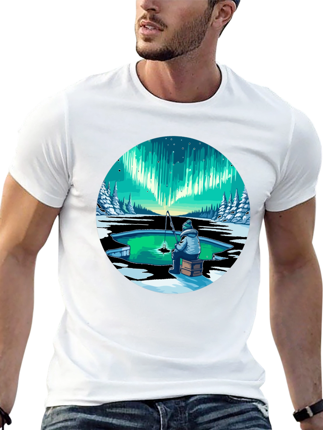 Aurora Ice Fishing Graphic Tee - Black
