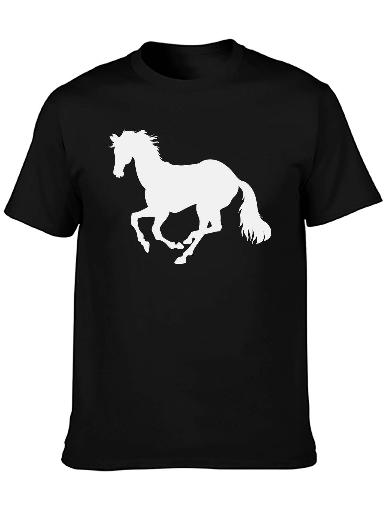 Black T-Shirt with White Horse Graphic