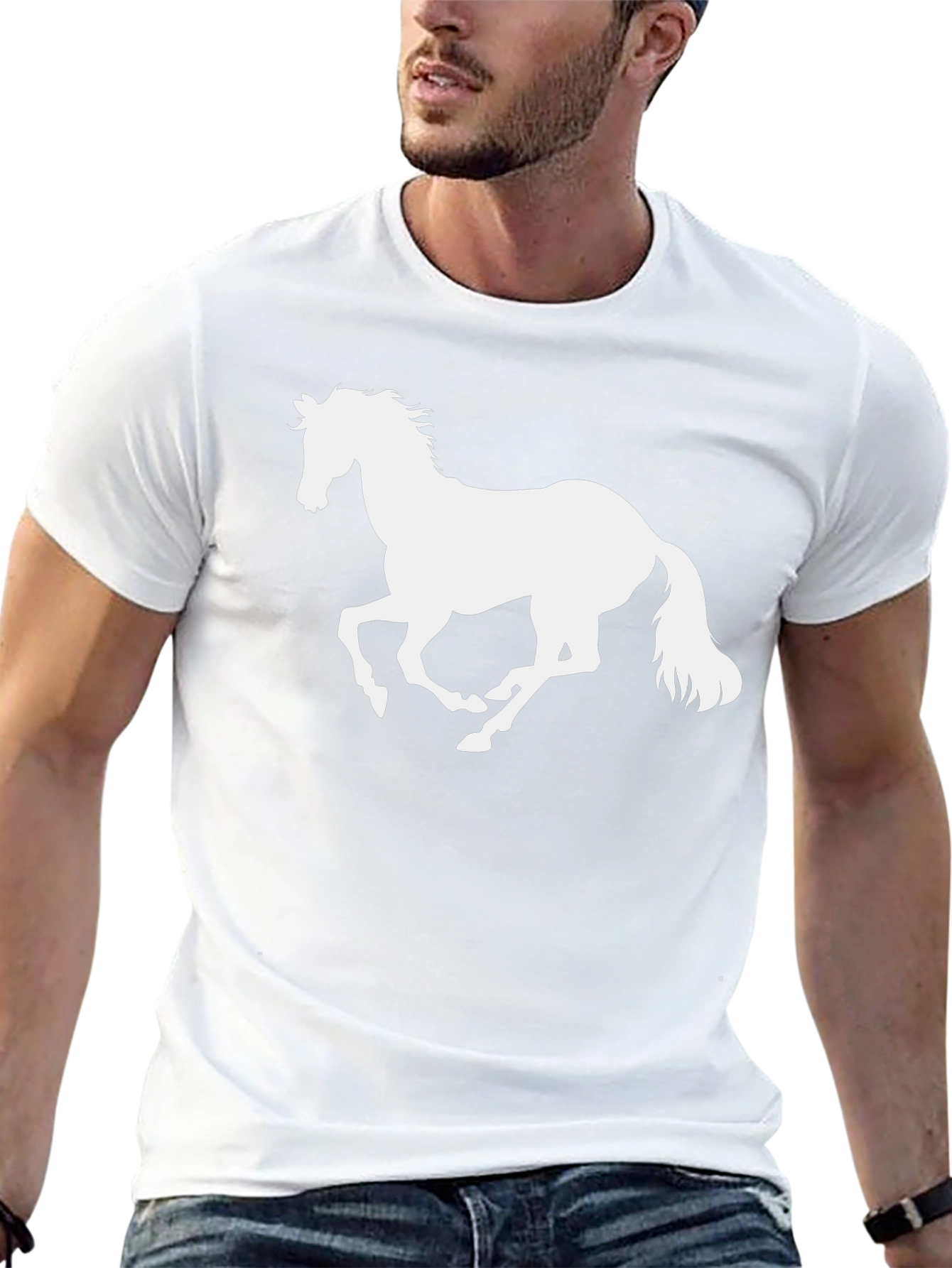 Black T-Shirt with White Horse Graphic