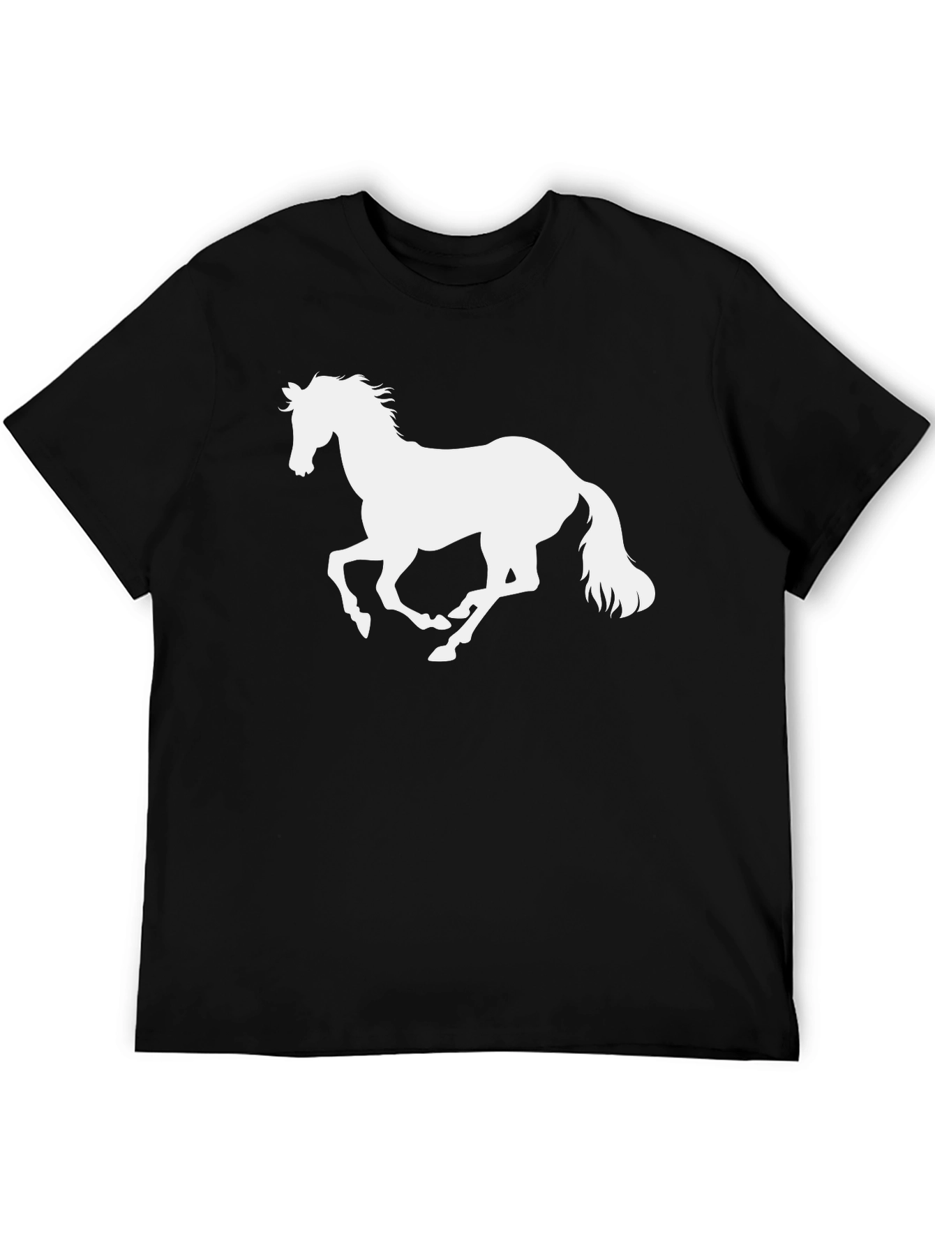 Black T-Shirt with White Horse Graphic