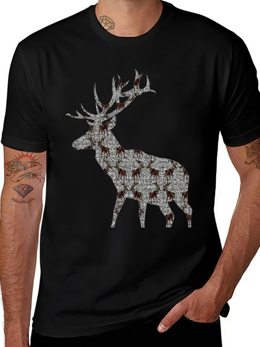 Stag Patterned Crew Neck T-Shirt