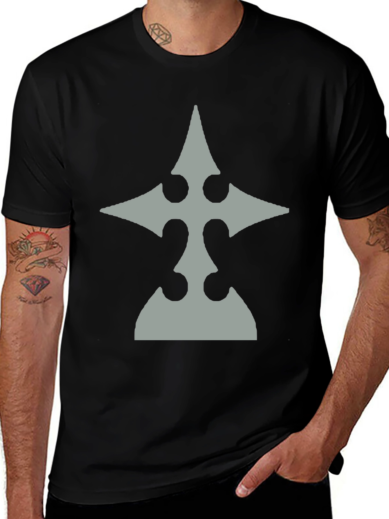 Mens Black T-Shirt with Gray Emblem