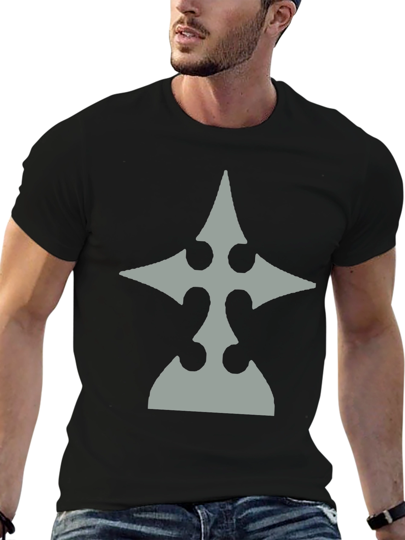 Mens Black T-Shirt with Gray Emblem