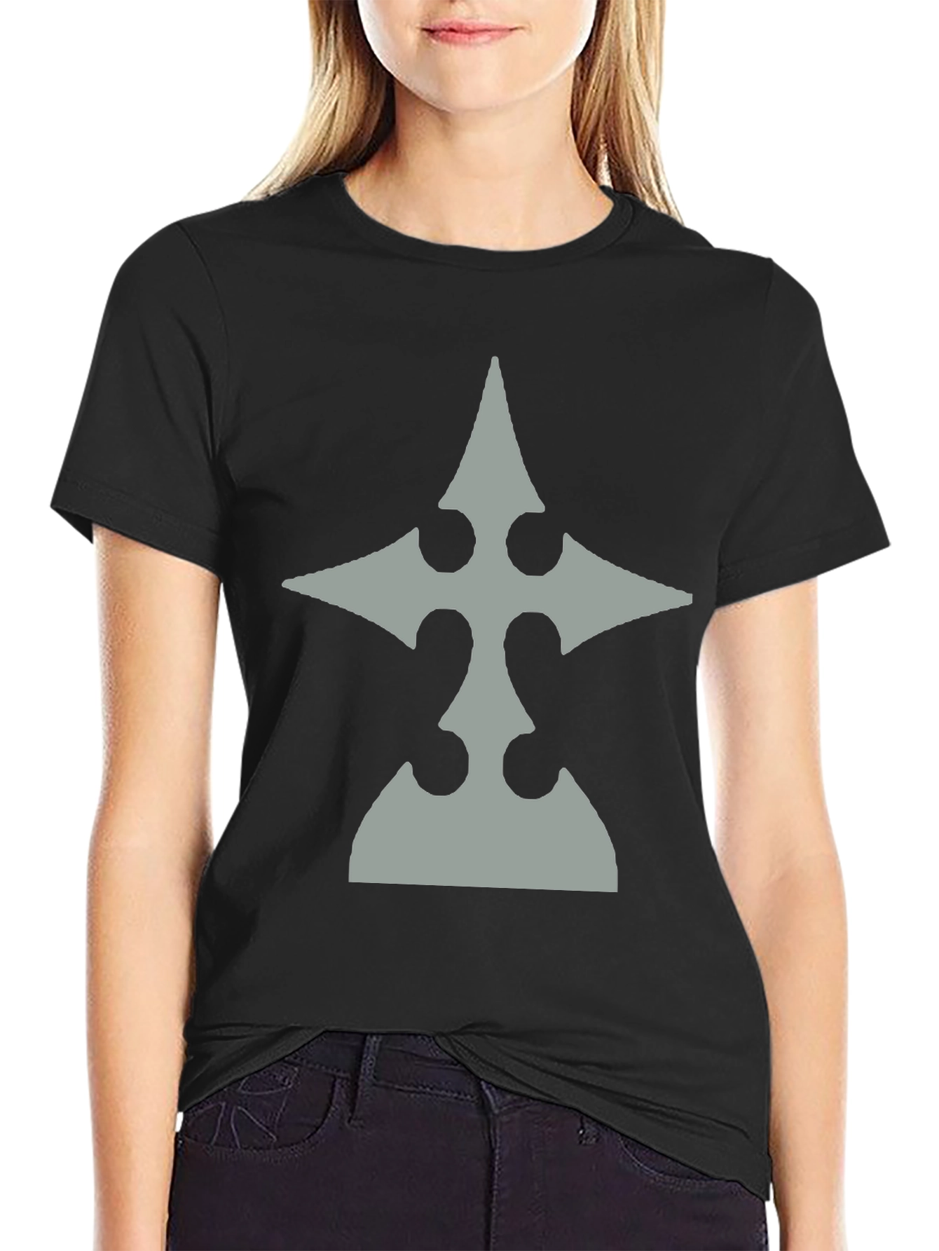 Mens Black T-Shirt with Gray Emblem