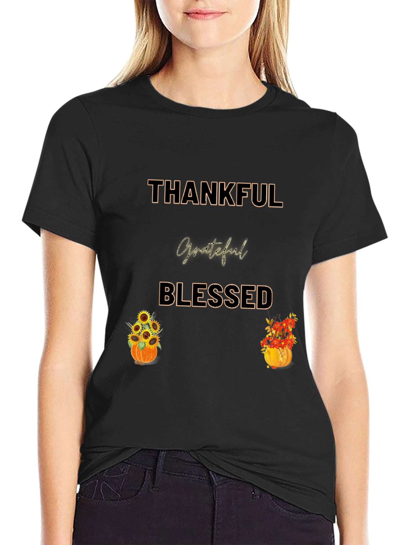 Thankful Grateful Blessed Thanksgiving Graphic Tee