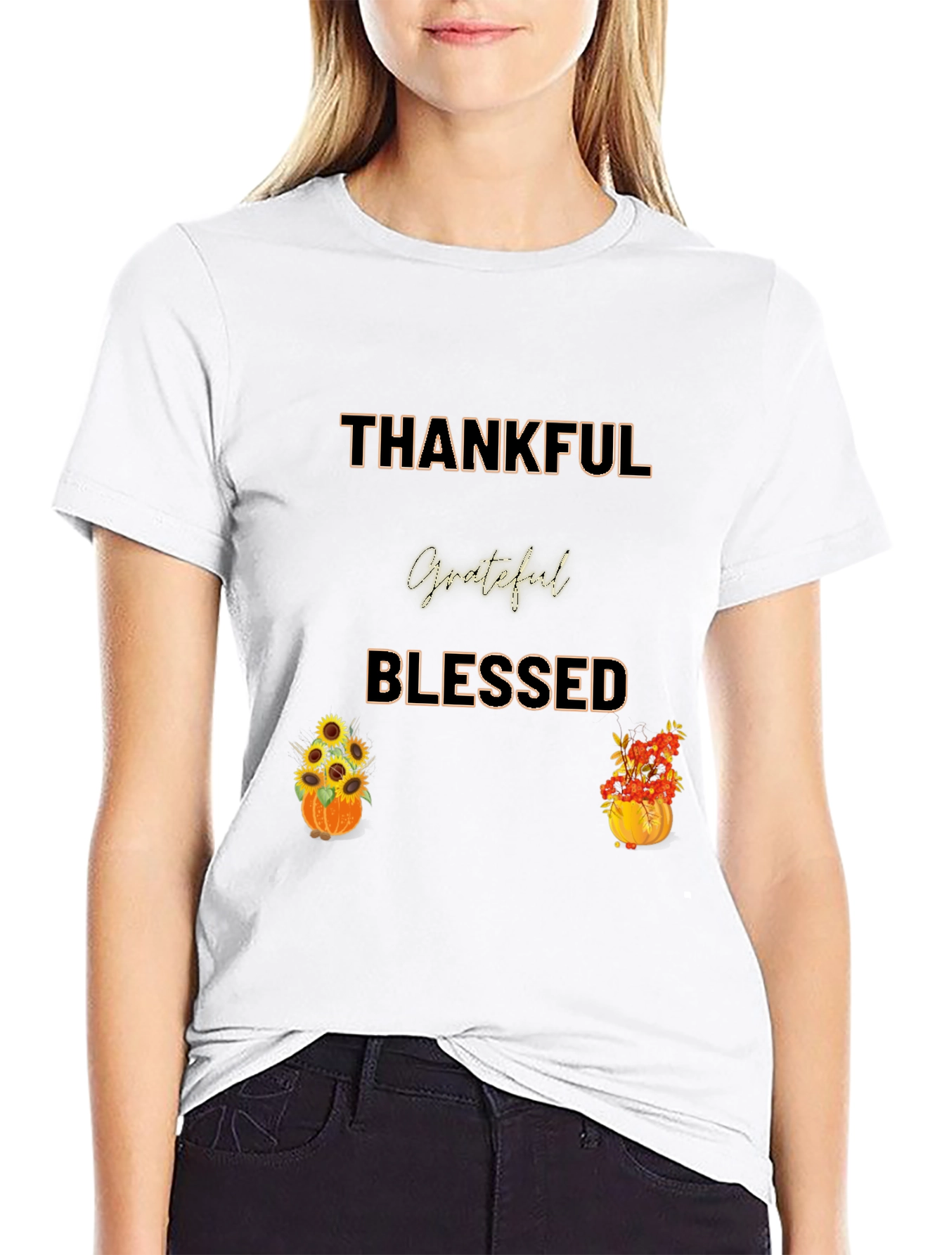 Thankful Grateful Blessed Thanksgiving Graphic Tee