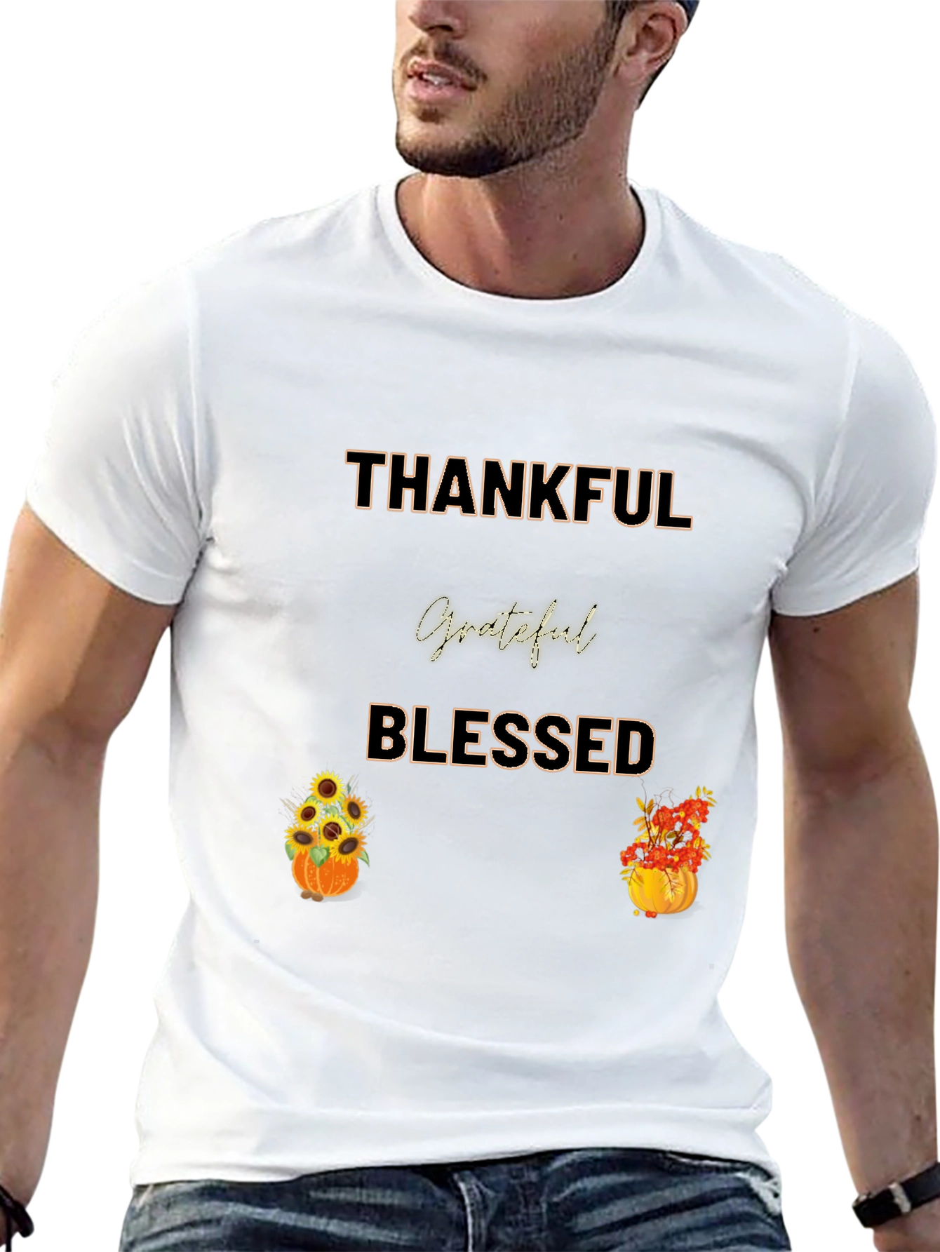 Thankful Grateful Blessed Thanksgiving Graphic Tee