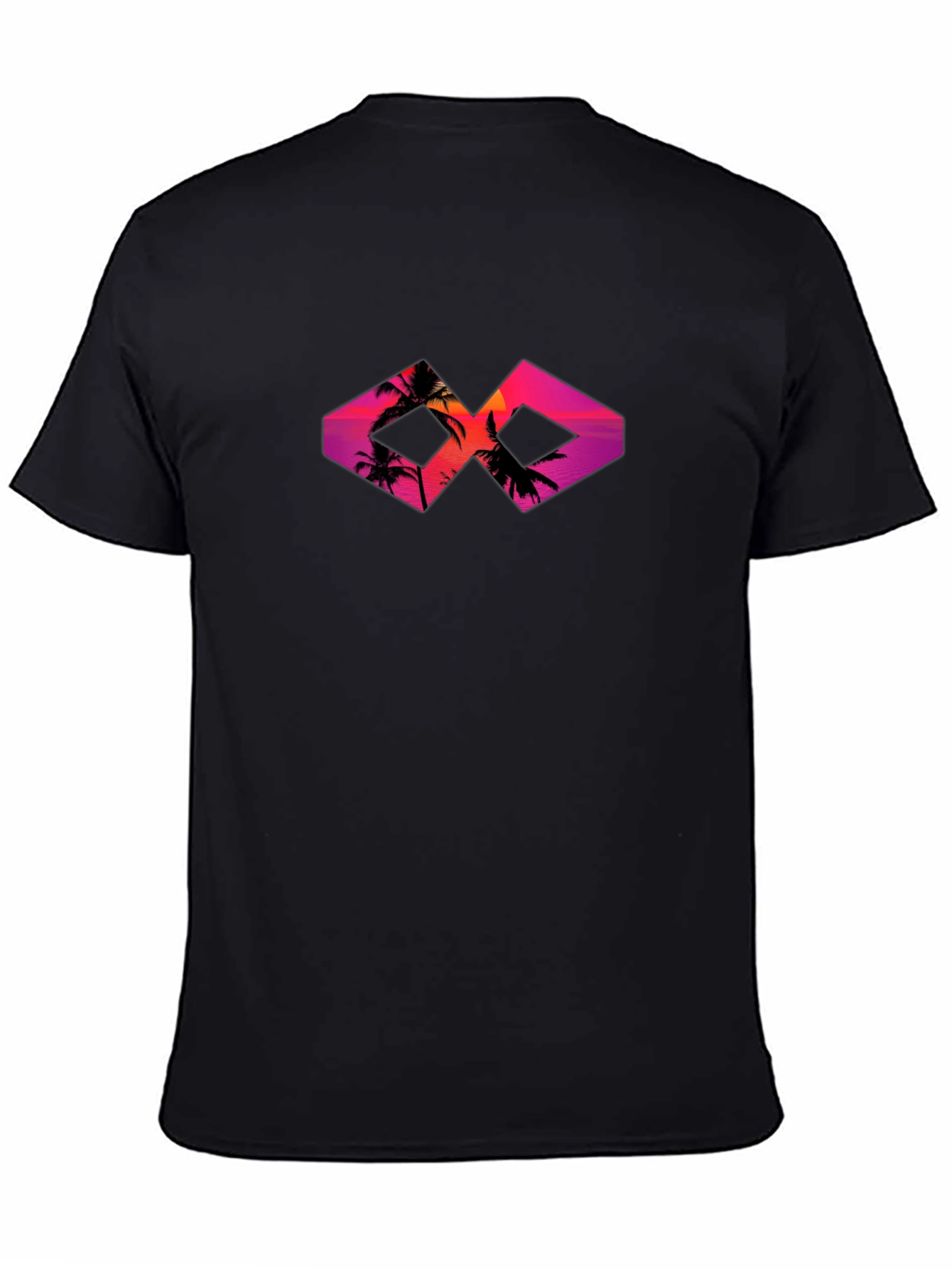 Sunset Palm Tree Graphic Tee - Black Cotton T-Shirt