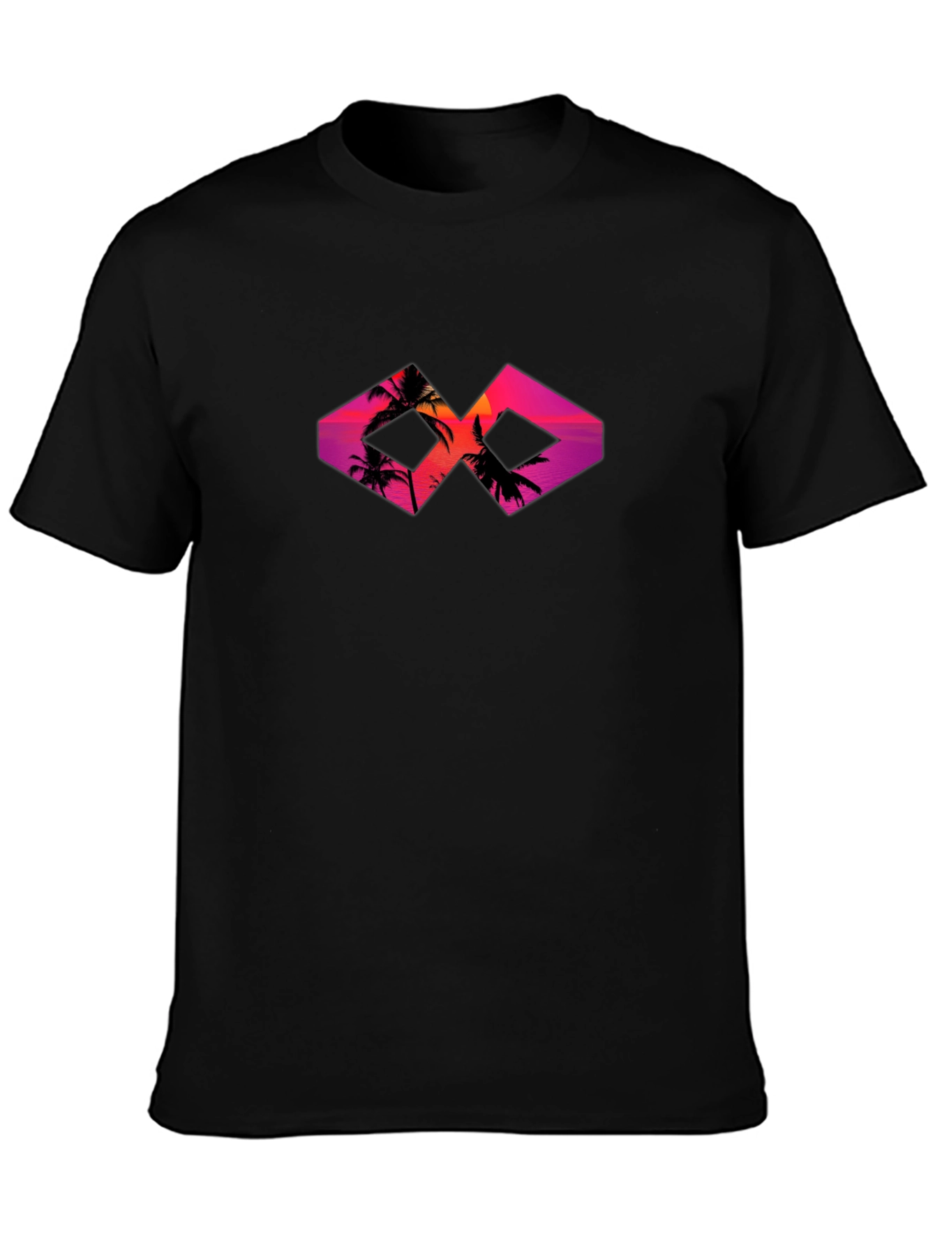 Sunset Palm Tree Graphic Tee - Black Cotton T-Shirt