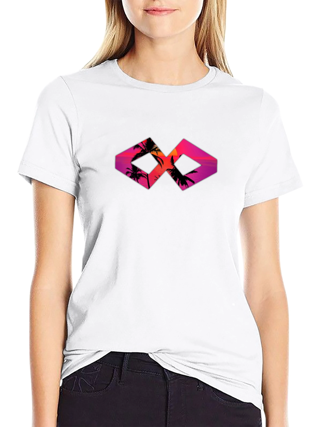 Sunset Palm Tree Graphic Tee - Black Cotton T-Shirt