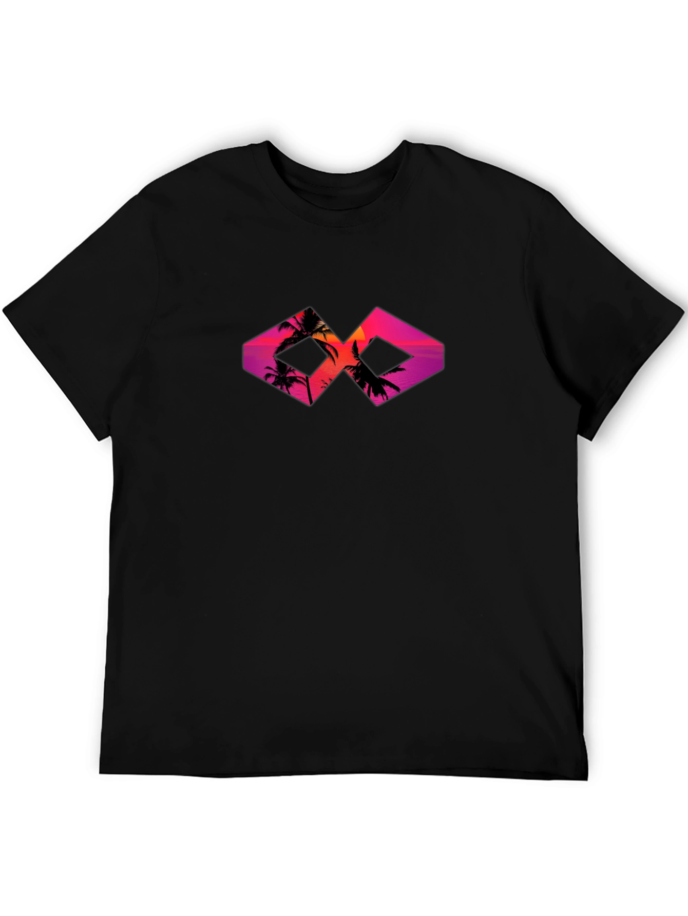 Sunset Palm Tree Graphic Tee - Black Cotton T-Shirt