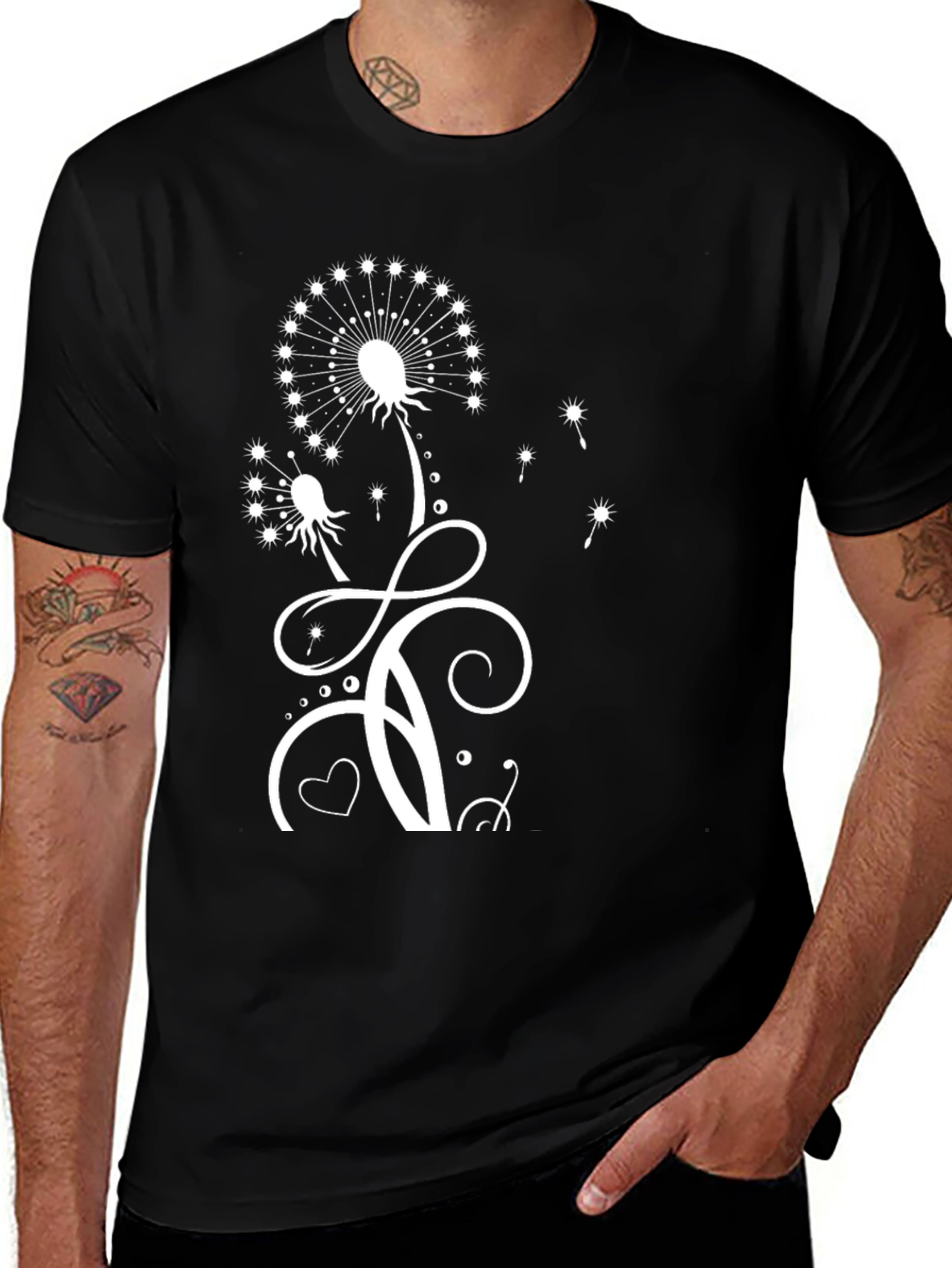 Black Dandelion Print T-Shirt