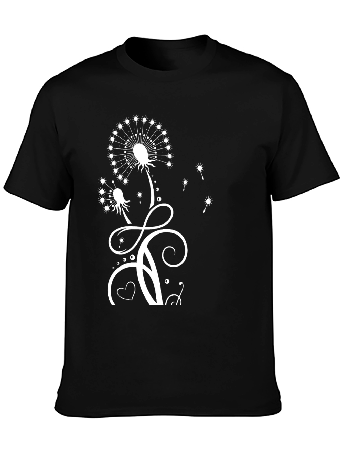 Black Dandelion Print T-Shirt
