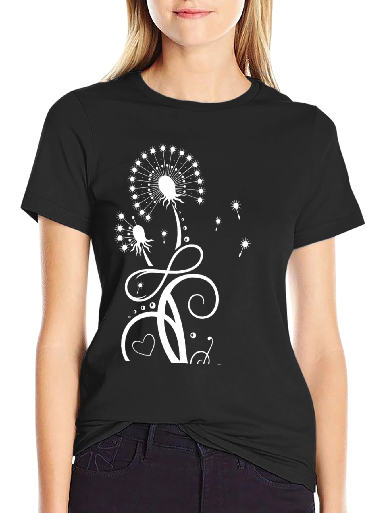 Black Dandelion Print T-Shirt