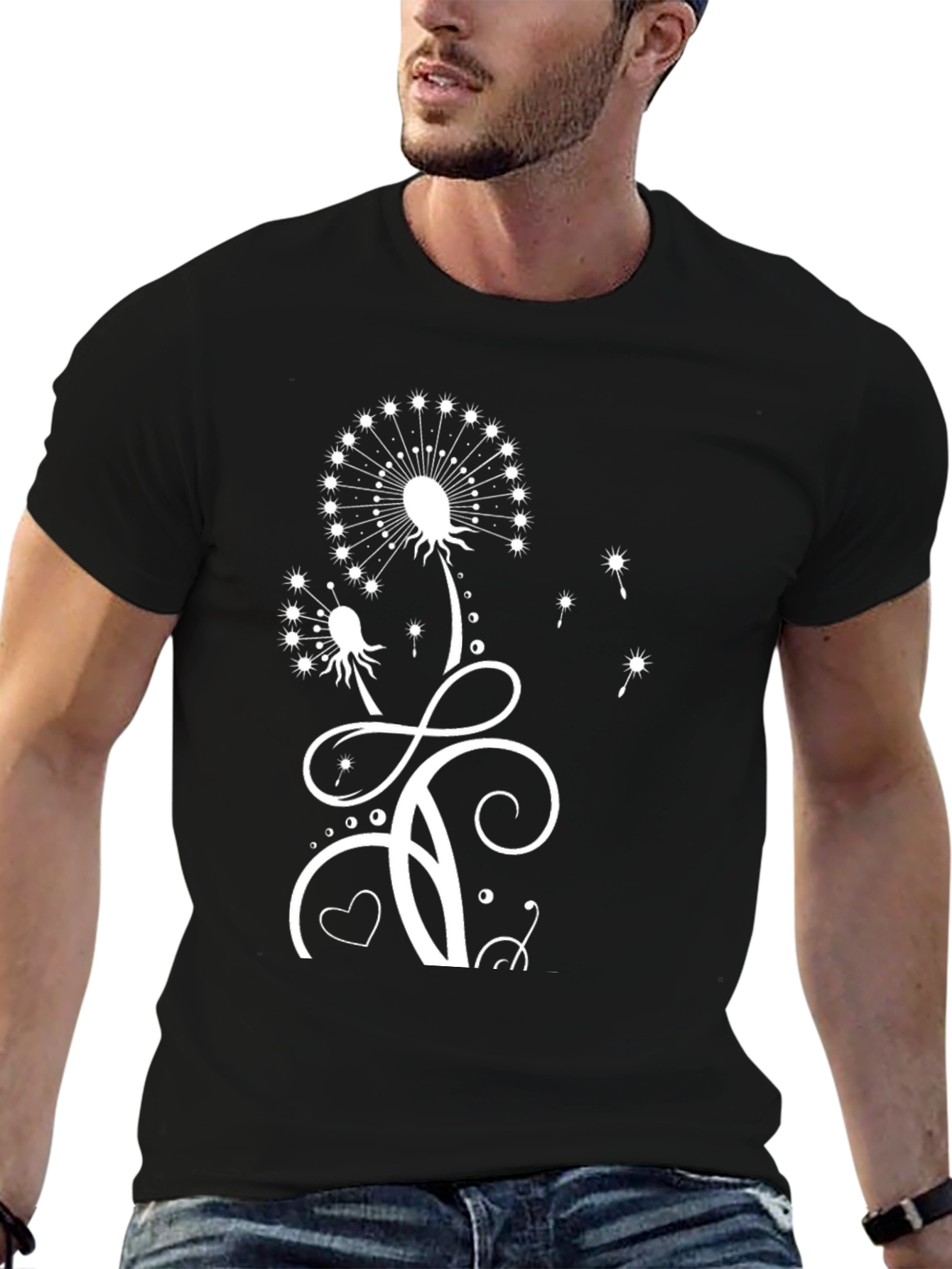 Black Dandelion Print T-Shirt