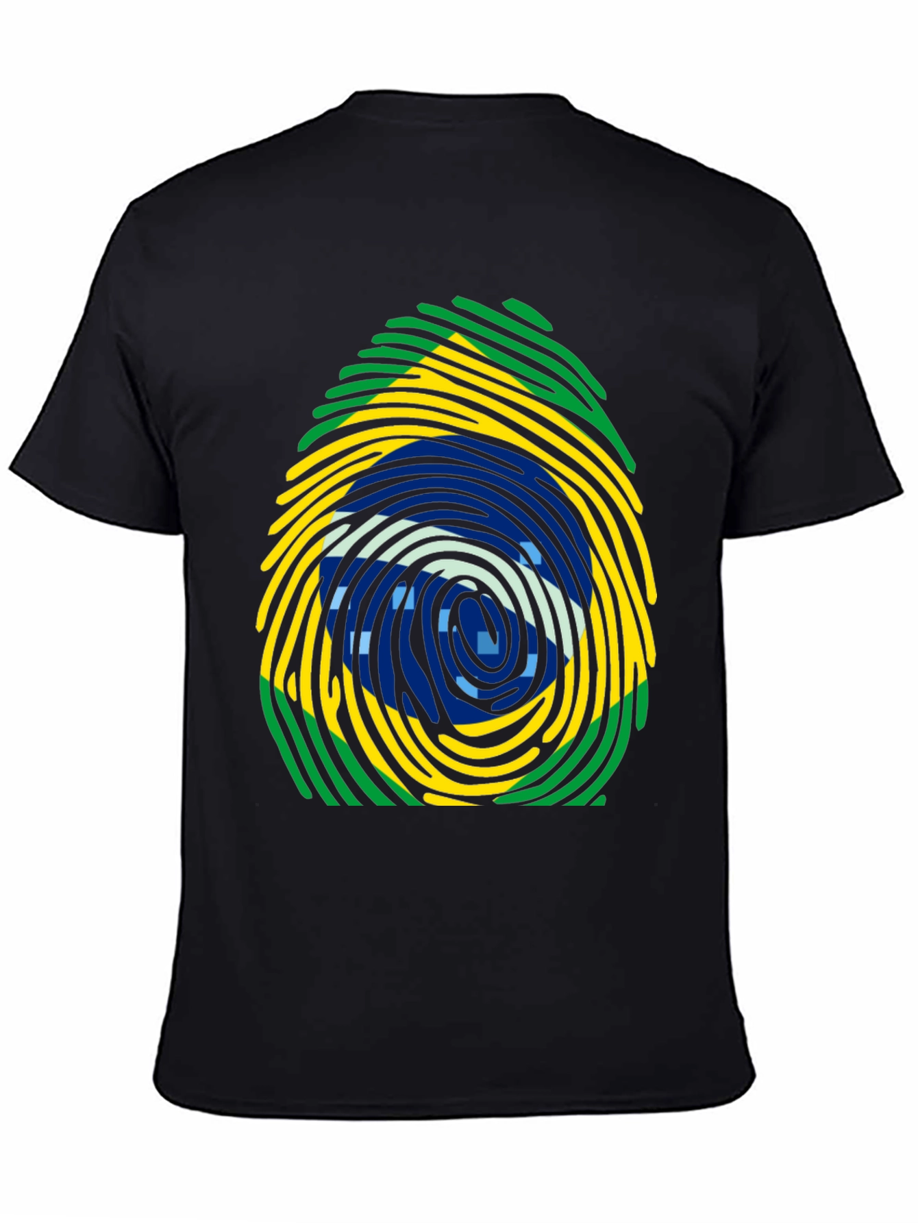 Brazil Flag Fingerprint T-Shirt - Black Cotton Tee