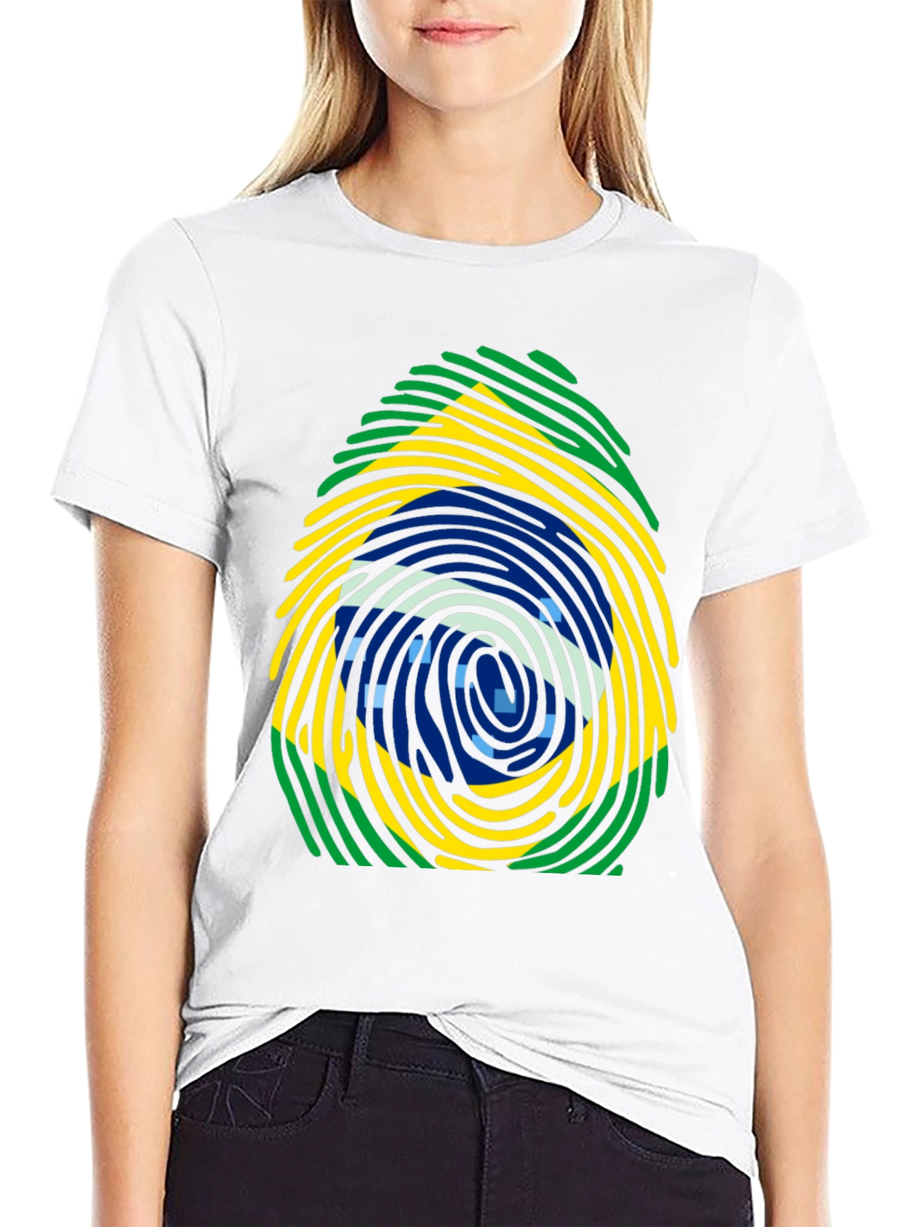 Brazil Flag Fingerprint T-Shirt - Black Cotton Tee