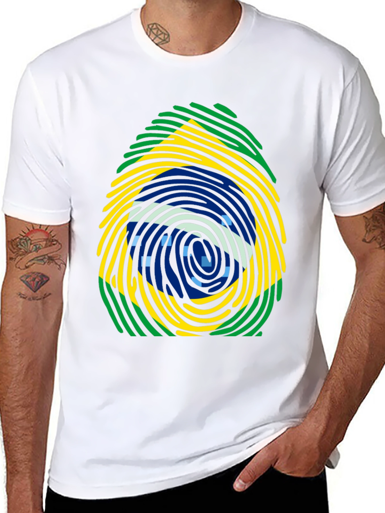 Brazil Flag Fingerprint T-Shirt - Black Cotton Tee