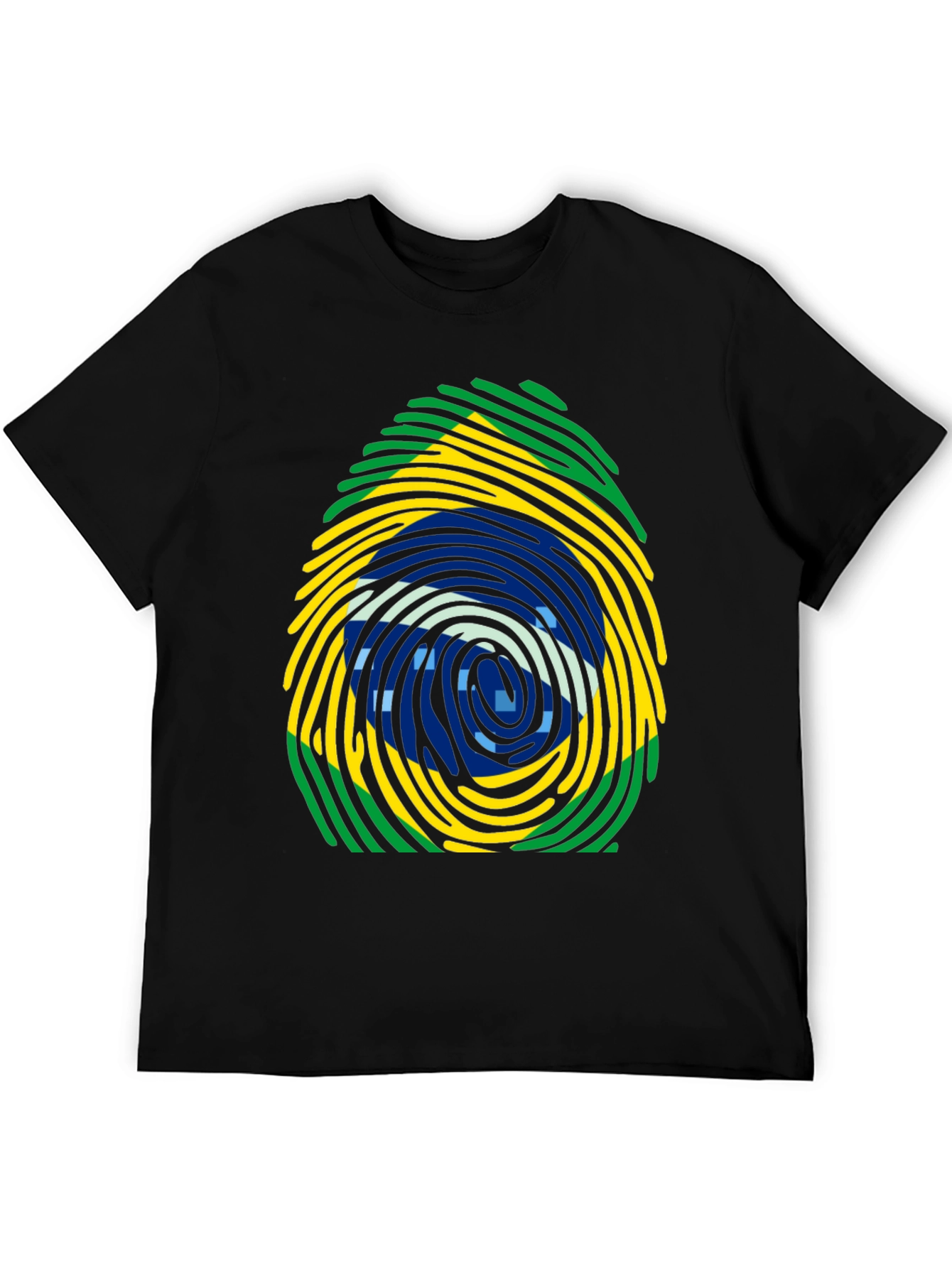Brazil Flag Fingerprint T-Shirt - Black Cotton Tee