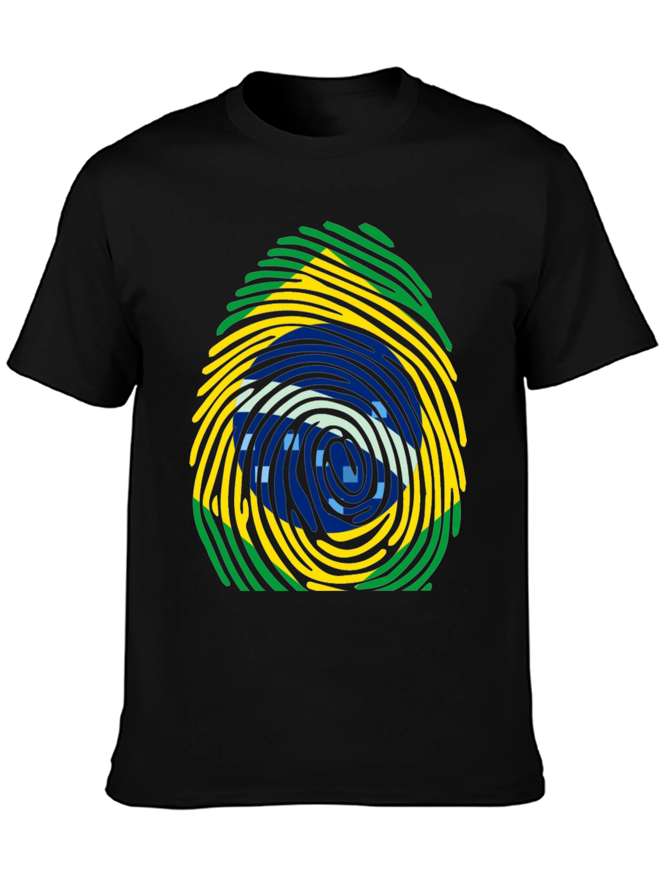 Brazil Flag Fingerprint T-Shirt - Black Cotton Tee