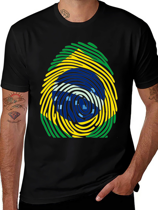 Brazil Flag Fingerprint T-Shirt - Black Cotton Tee