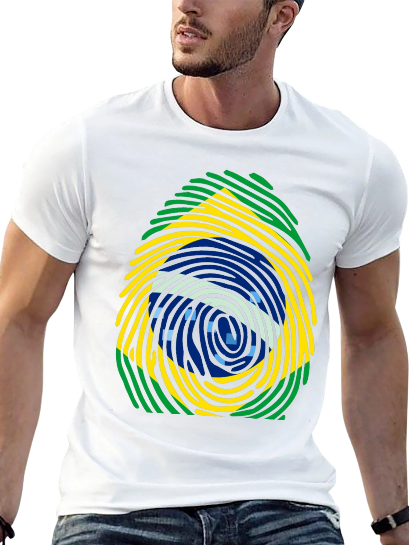 Brazil Flag Fingerprint T-Shirt - Black Cotton Tee